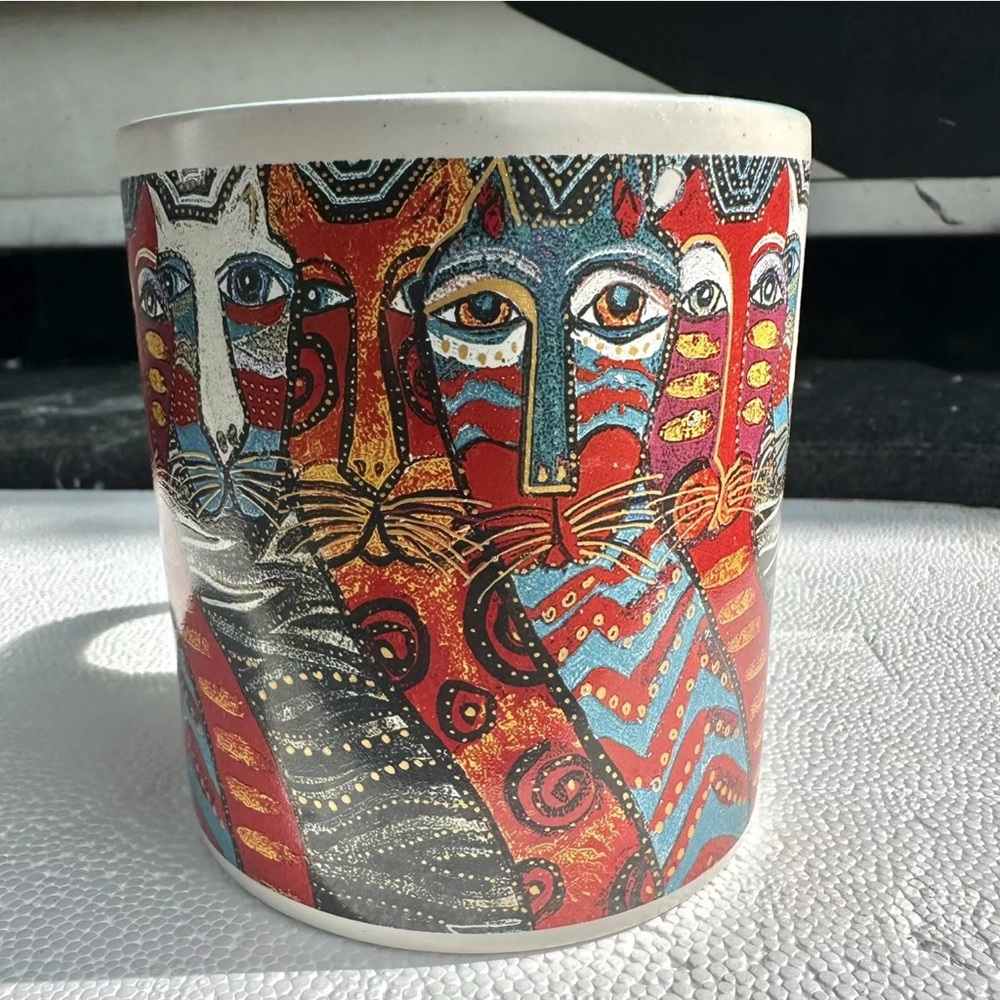LAUREL BURCH 12 CATS COFFEE MUG Art Fantastic Felines All Over Slanted Cats 2014